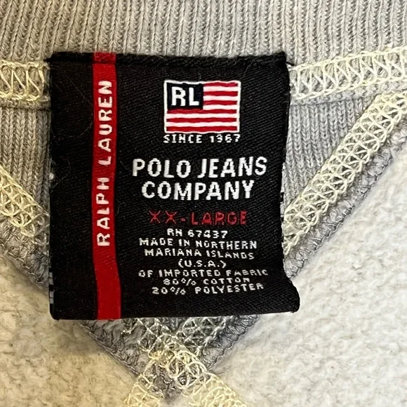 Vintage Polo Ralph Lauren Jeans Co Spell out Gray Sweatshirt Size XXL with Flaws - Picture 11 of 11